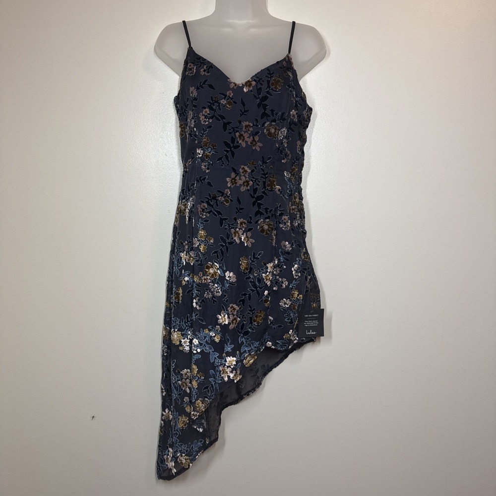 Lulus Velvet Burnout Dress Size M Fairy Grunge Asymmetric Dark Floral Whimsical